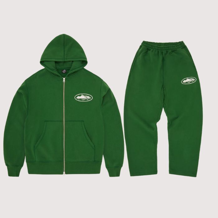Island Puff Print Zipper Tracksuit Green