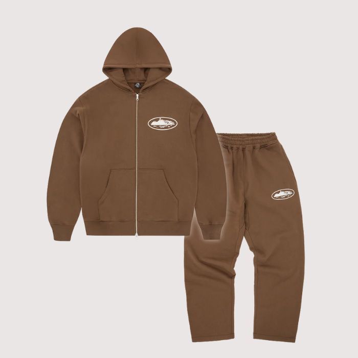 Corteiz Island Puff Print Tracksuit Brown