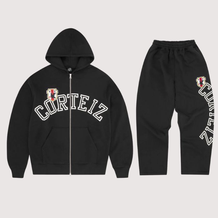 Corteiz Arch Shield Open Hem Tracksuit Black