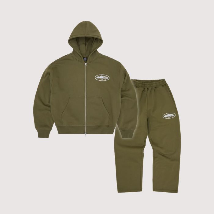 Corteiz Island Puff Print Tracksuit Olive