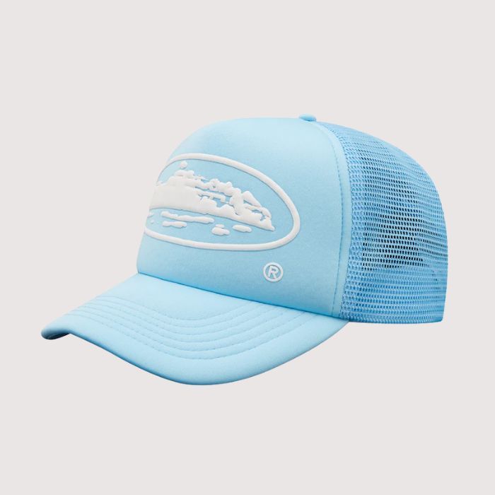 Alcatraz Puff Print Trucker Hat Baby Blue